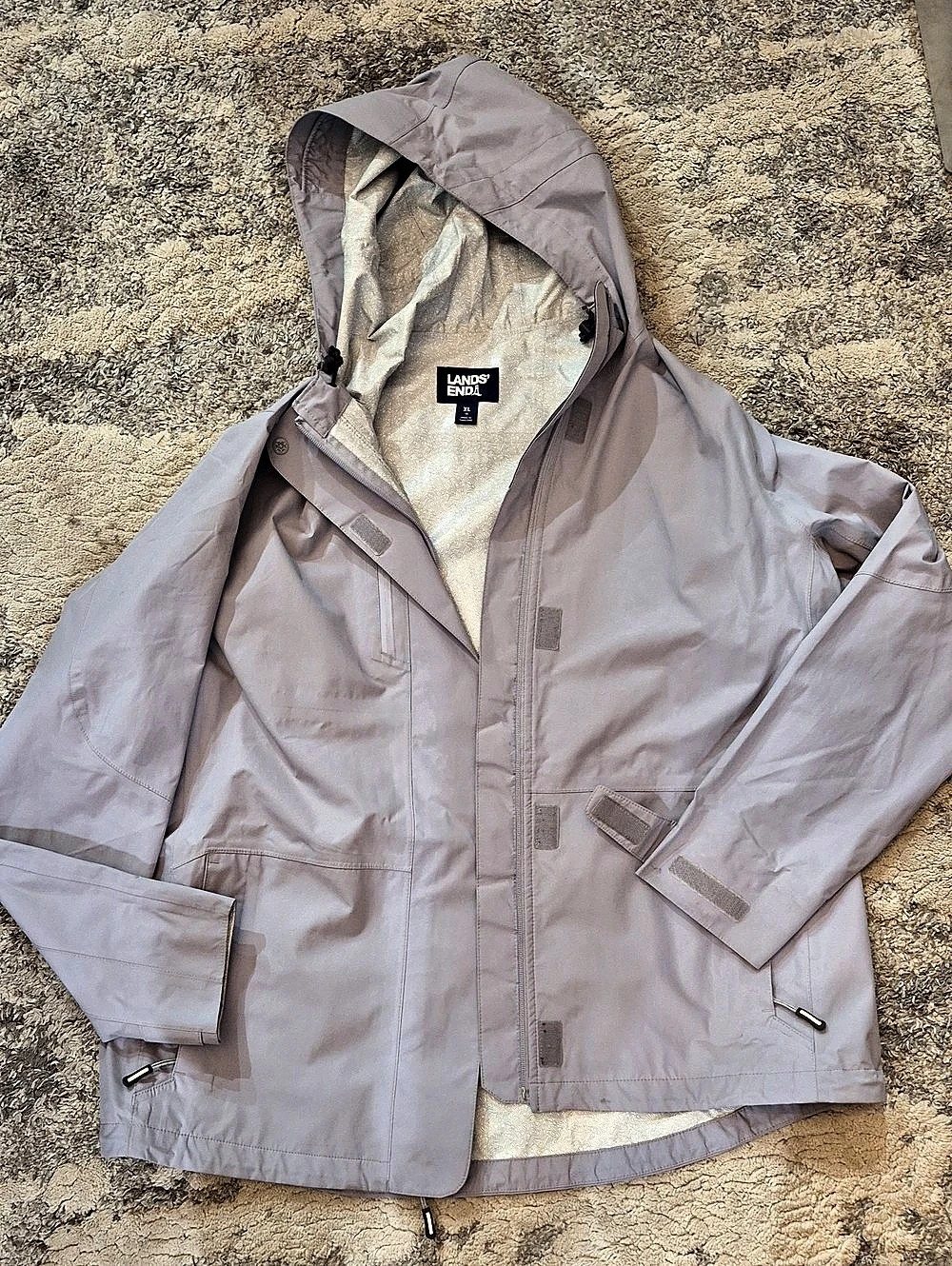 Lands' End Women's Waterproof Hooded Packable Rain Jacket Gray